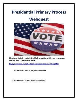 Preview of Presidential Primary Election Webquest With Answer Key!