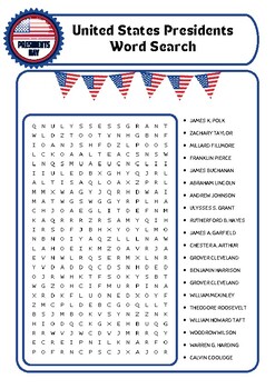 Preview of United States Presidents Word Search -Presidential Pursuit