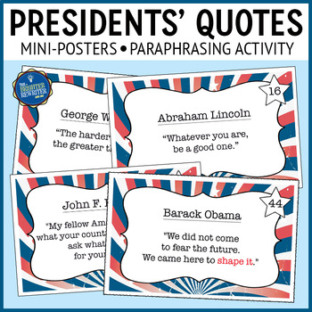 Preview of Presidential Quotes Paraphrasing Activity Task Cards