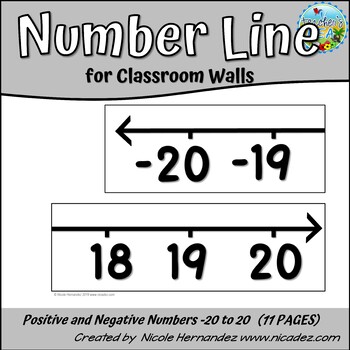 positive and negative integer number line for classroom walls 20 to 20