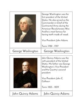 Preview of Presidential Three Part Cards (Timeline)