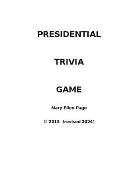 Preview of Presidential Trivia Game and Info Sheet