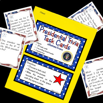 PRESIDENTIAL TRIVIA TASK CARDS Presidents' Day Activities Research History