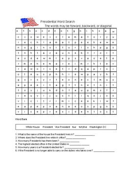 Preview of Presidential Trivia Word Search