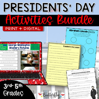 Preview of Presidents' Day Activities Abraham Lincoln George Washington Biography Reading