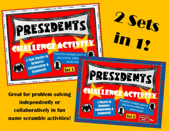 Preview of Presidents Challenge Activity - 8 Task Card Puzzles (Set 1 & 2) Bundle!