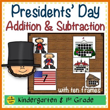 Preview of Presidents' Day 2 Addend Addition & Subtraction With Ten Frames