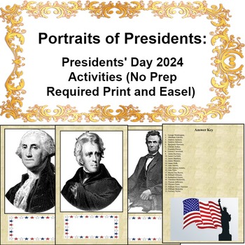 Preview of Presidents' Day 2024 Activities: Portraits of Prez Games Print & Easel (No Prep)