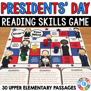 Preview of Presidents Day Activity Reading Comprehension Passages Game February ELA Center