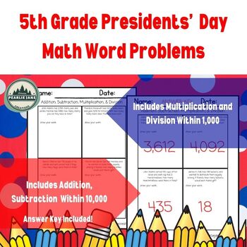 Preview of Presidents' Day 5th Grade Math Word Problems