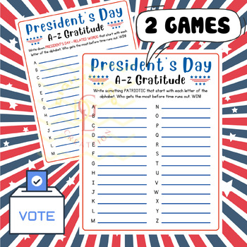 Preview of Presidents Day A-Z Gratitude Word race game Alphabet ABC activity early finisher
