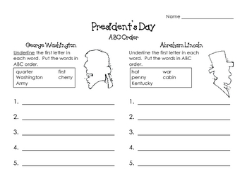 Preview of President's Day ABC Order
