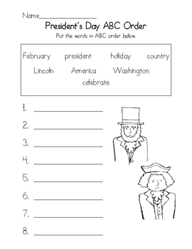 Preview of President's Day ABC Order Worksheet