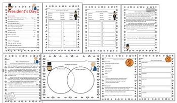 Preview of President's Day Abraham Lincoln, George Washington writing, info, science