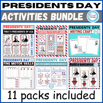 Preview of Presidents' Day Activities BUNDLE, president day craft, math Activities, pre-k