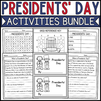 Preview of Presidents' Day Activities Bundle: Coloring Pages, Reading, Games & More