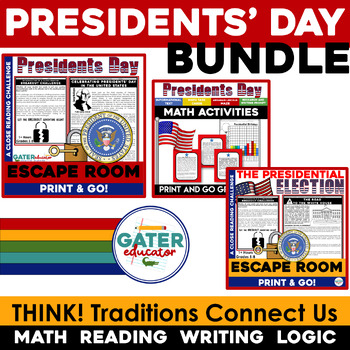 Preview of Presidents Day Activities Bundle | Reading | Writing | Math | Logic Puzzles