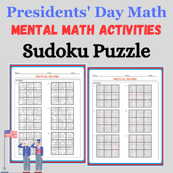 Preview of Presidents Day Activities: Funny Mental Math Sudoku Puzzle Easy To Expert