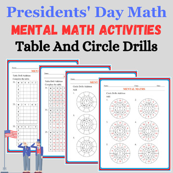 Preview of Presidents Day Activities: Funny Mental Math Table - Circle Drills Add & Sub