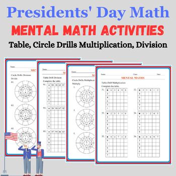 Preview of Presidents Day Activities: Funny Mental Math Table - Circle Drills Multi & Divis