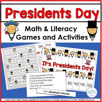 Preview of Presidents Day Math & Literacy Games, Riddles, and Center Activities