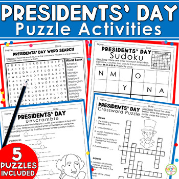 Preview of Presidents Day Activities Puzzles | Word Search & Crossword Puzzle | February