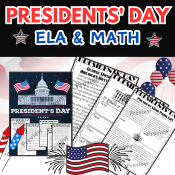 Preview of Presidents' Day Activities: Reading, Writing, Math Skills