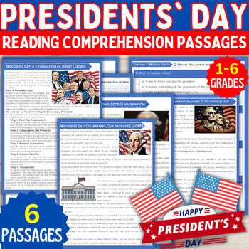 Preview of Presidents' Day Activities Reading comprehension passages & questions Grades 1-6
