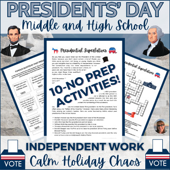 Preview of Presidents Day Activities Puzzles Middle High School Sub Plans Independent Work
