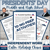 Presidents Day Activities Puzzles Middle High School Sub P