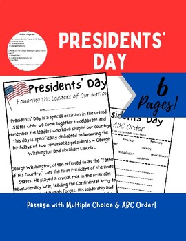 Preview of Presidents' Day Activity | Passage & Multiple Choice | ABC Order
