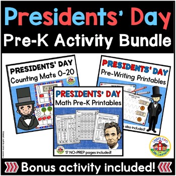 Preview of Presidents' Day Math and Tracing Activity Bundle for Preschool