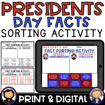 Preview of Presidents Day Activity George Washington and Abraham Lincoln Facts Sorting