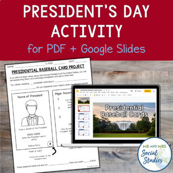 Preview of Presidents Day Activity: Presidential Baseball Card Research Project