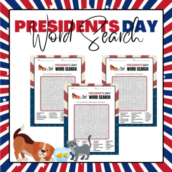 Preview of Presidential Pets Word Search Puzzles | Presidents Day Activities