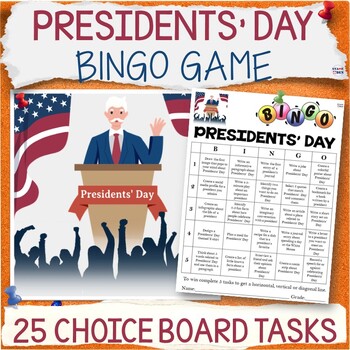 Preview of Presidents Day Bingo Game, NO PREP Middle School Activities Choice Board