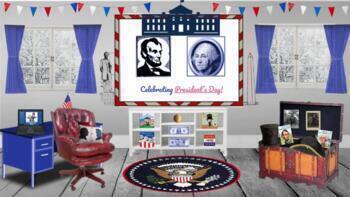 Preview of Presidents Day Bitmoji Classroom /History/Games/Distance Learning