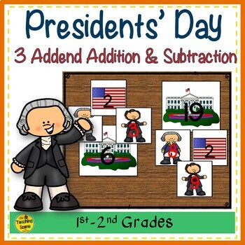 Preview of Presidents' Day  Build 3 Addend Addition & Subtraction Number Sentences
