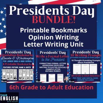 Preview of Presidents Day Bundle: Opinion Writing, Letter Writing, & Quote Bookmarks