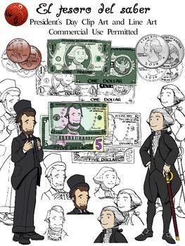 Preview of President's Day CLIPART + lineart (Bills & Coins included)