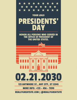 Preview of Presidents Day Celebration Flyers (4) Fully Customize your Flyer Ready to Edit!