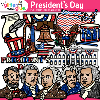 Preview of Presidents Day Clipart: Jefferson, Adams, Washington, Jackson & Lincoln Clip Art