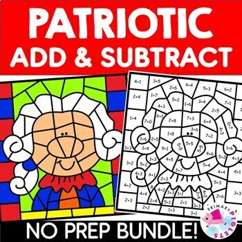 Preview of Presidents Day Color by Number Code Addition & Subtraction Facts Coloring Pages