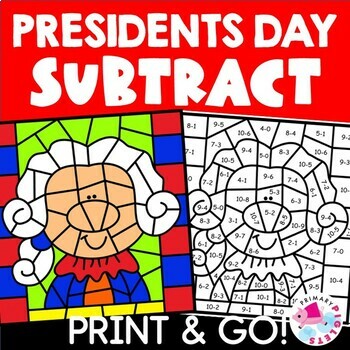 Preview of Color by Number Code - Presidents Day Subtraction Facts Practice Worksheets