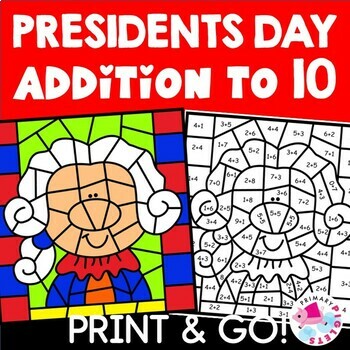 Preview of Presidents Day Color by Number Code Addition to 10 within 10 Coloring Pages