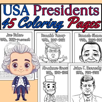 Preview of Presidents Day Coloring Pages, 45 U.S. Presidents Coloring Activities, PreK -4th