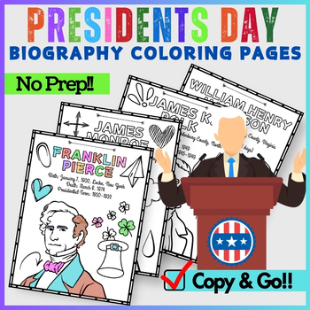 Preview of Presidents Day Biography Coloring Pages |United States Presidents Coloring sheet
