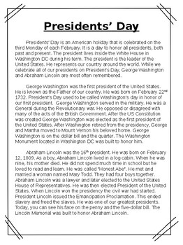 Preview of Presidents' Day Comprehension Passage & Quiz (Editable)