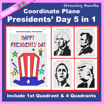Preview of Presidents' Day Coordinate Plane Graphing Picture: Presidents' Day 5 in 1