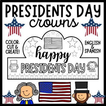 Preview of Presidents Day Crowns-Hats-Headbands Craft & Coloring - English & Spanish